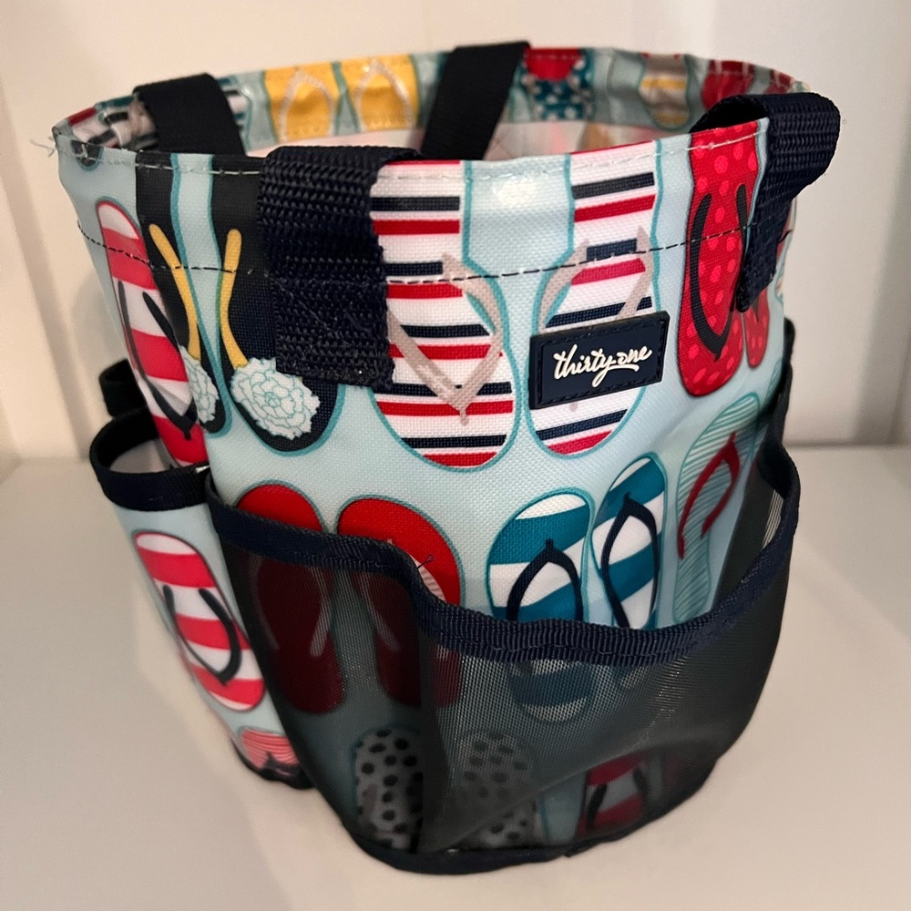 Thirty-One Flip Flop Utility Caddy - Light Blue with Multicolor Flip Flop Print